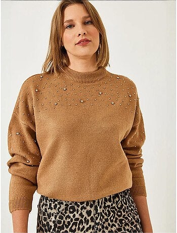 Pull en maille orné de pierres bianco lucci