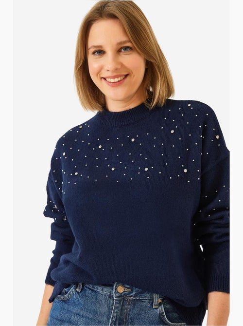 Pull en maille orné de pierres lucci - Kiabi