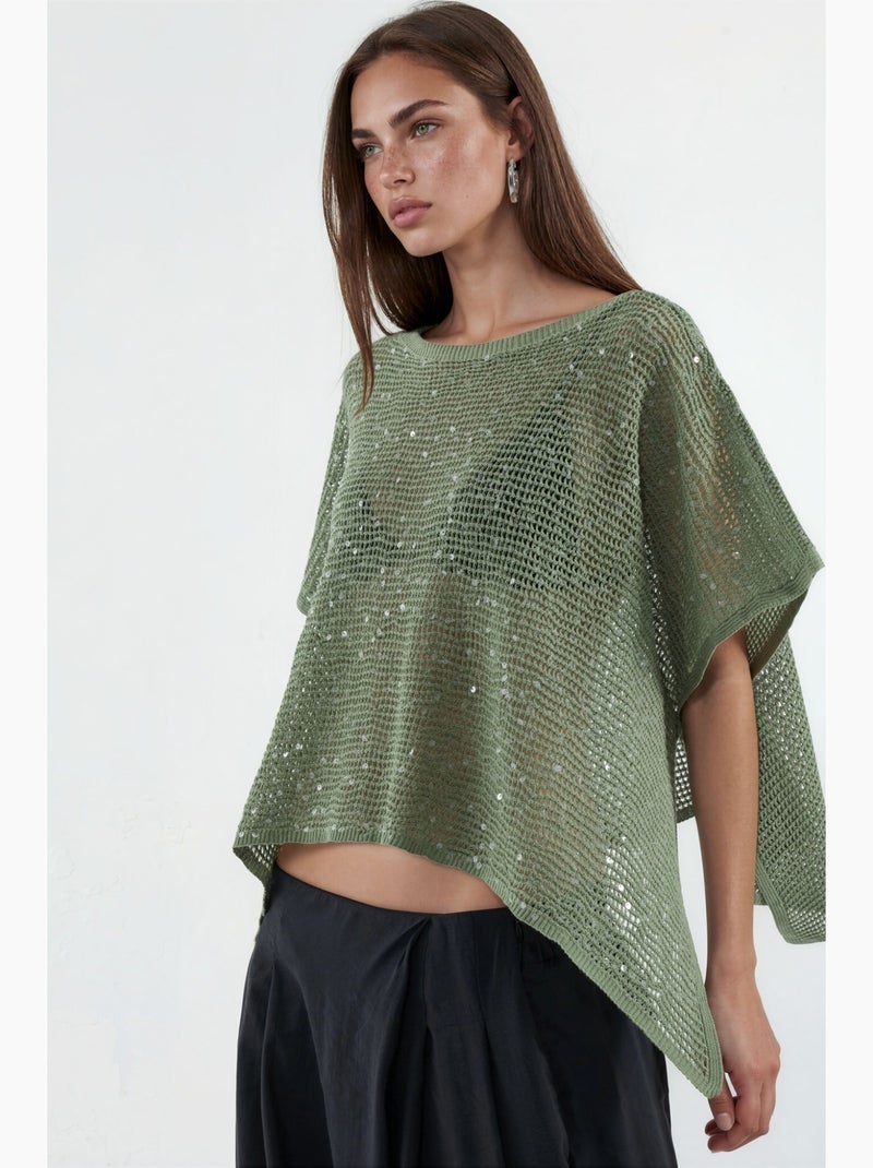 Pull en maille orné de sequins hiccup Kaki - Kiabi