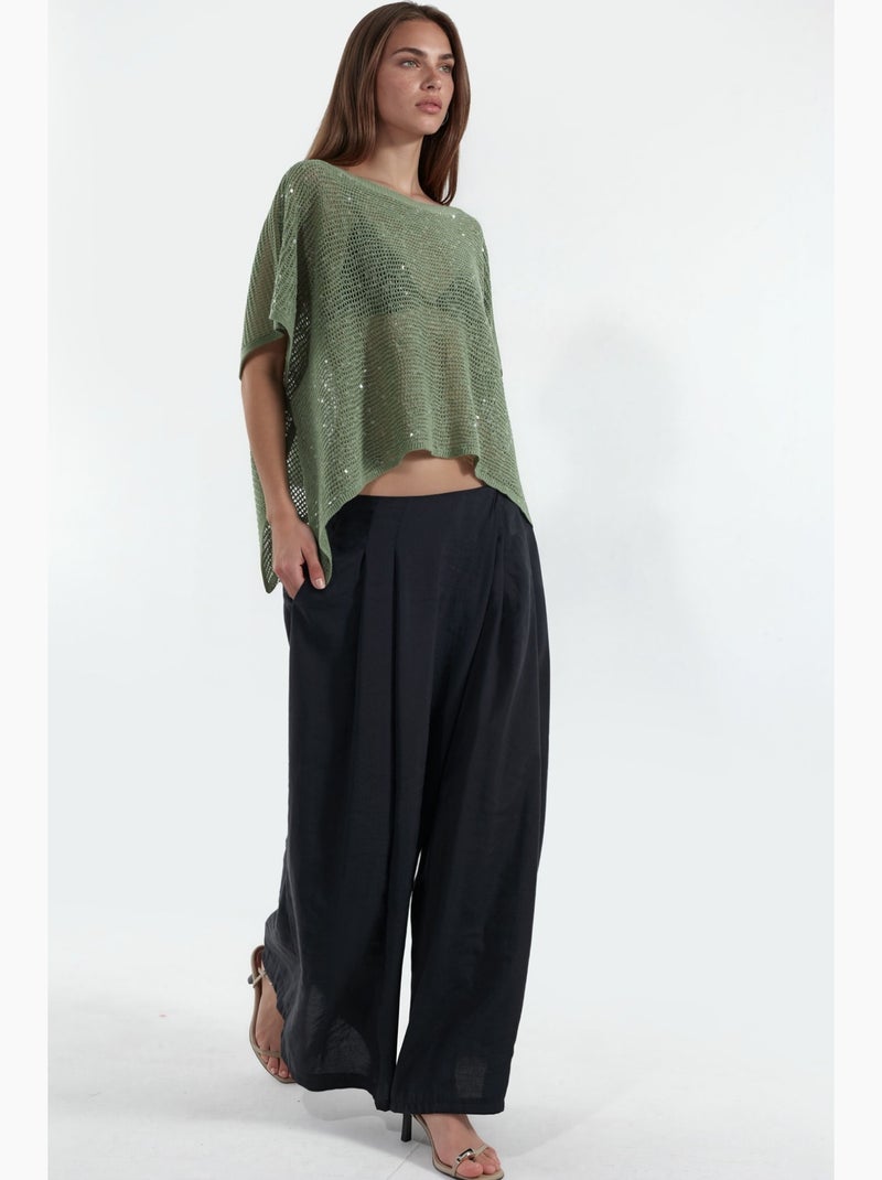 Pull en maille orné de sequins hiccup Kaki - Kiabi