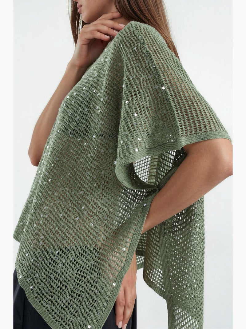 Pull en maille orné de sequins hiccup Kaki - Kiabi