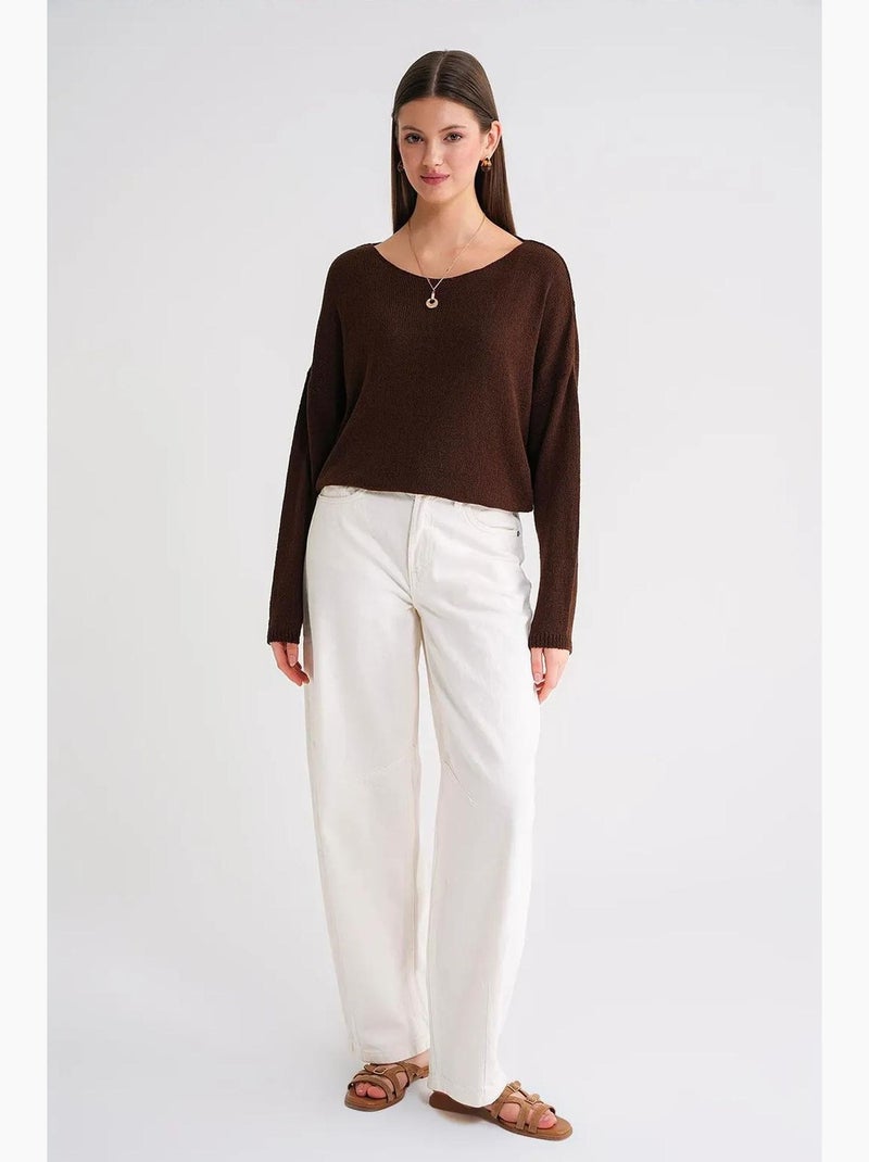 Pull en maille oversize à col bateau mixray Marron foncé - Kiabi
