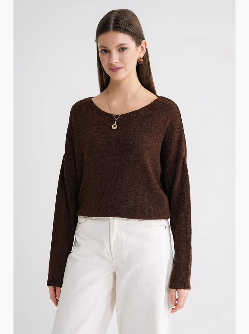 Pull en maille oversize à col bateau mixray Marron foncé - Kiabi
