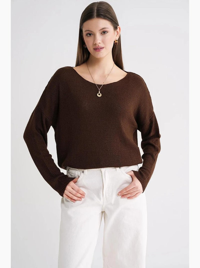Pull en maille oversize à col bateau mixray Marron foncé - Kiabi