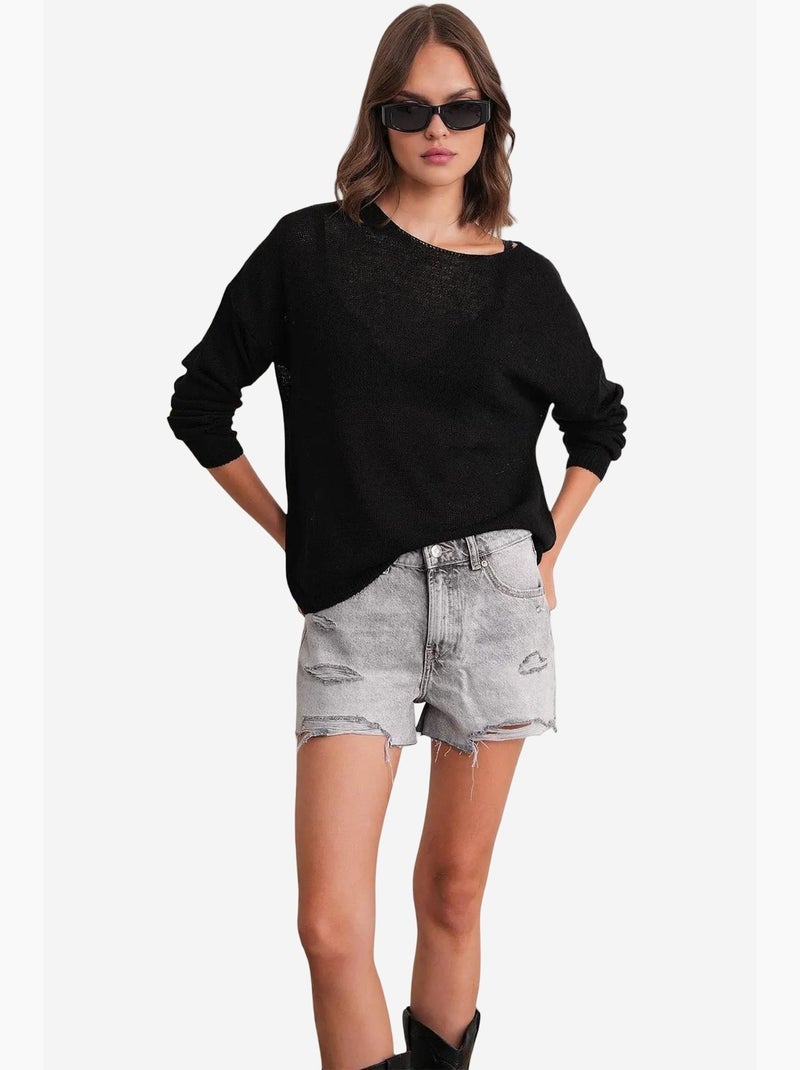 Pull en maille oversize à col bateau mixray Noir - Kiabi
