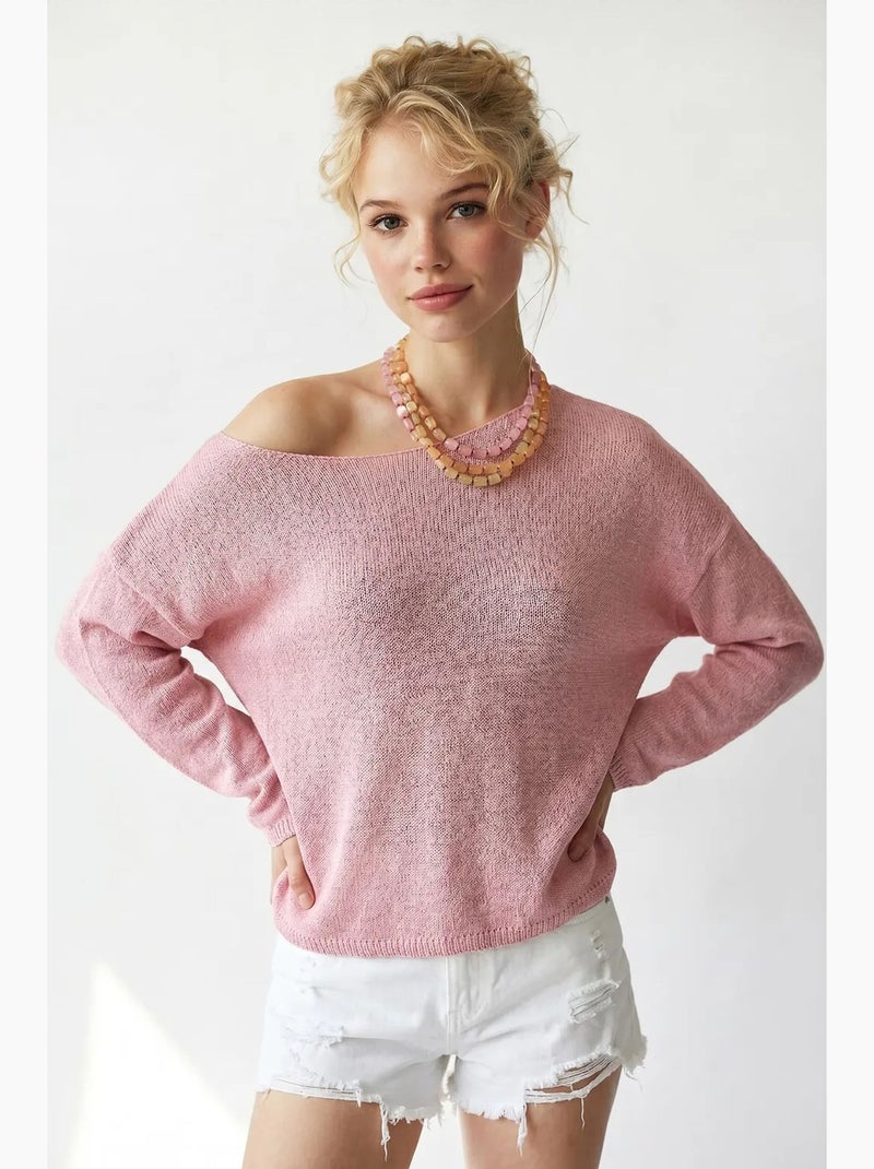 Pull en maille oversize à col bateau mixray Rose - Kiabi
