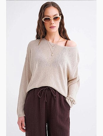 Pull en maille oversize à col bateau mixray