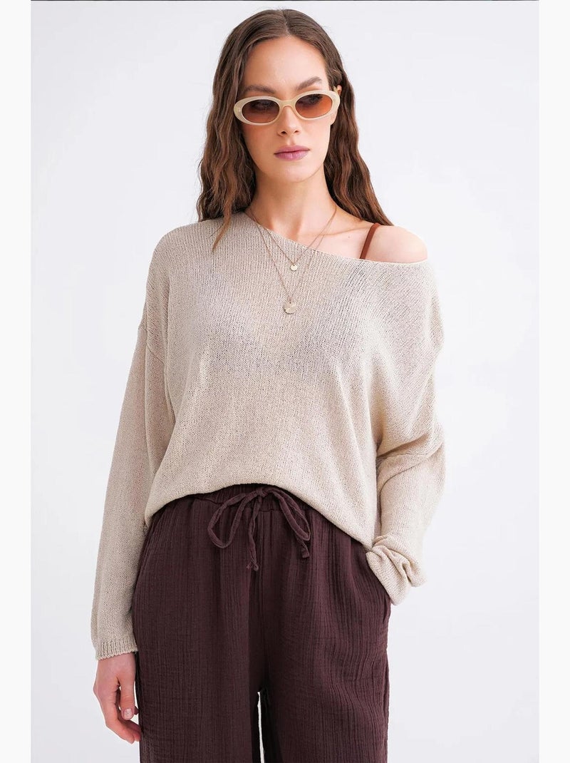 Pull en maille oversize à col bateau mixray Sable - Kiabi