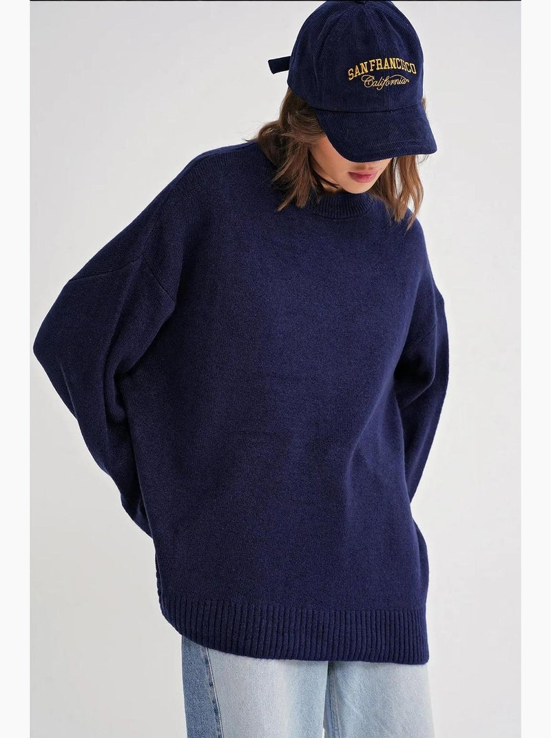 Pull en maille oversize à col ras du cou mixray Bleu marine - Kiabi