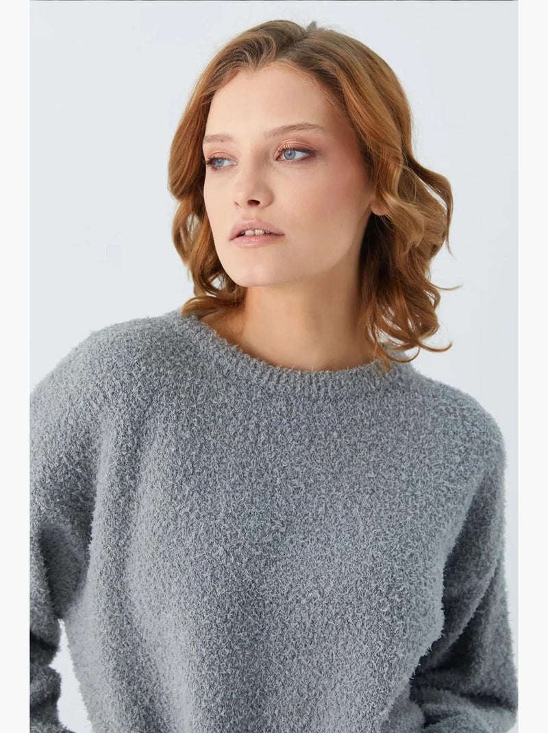 Pull en maille oversize à col ras du cou mixray Gris - Kiabi