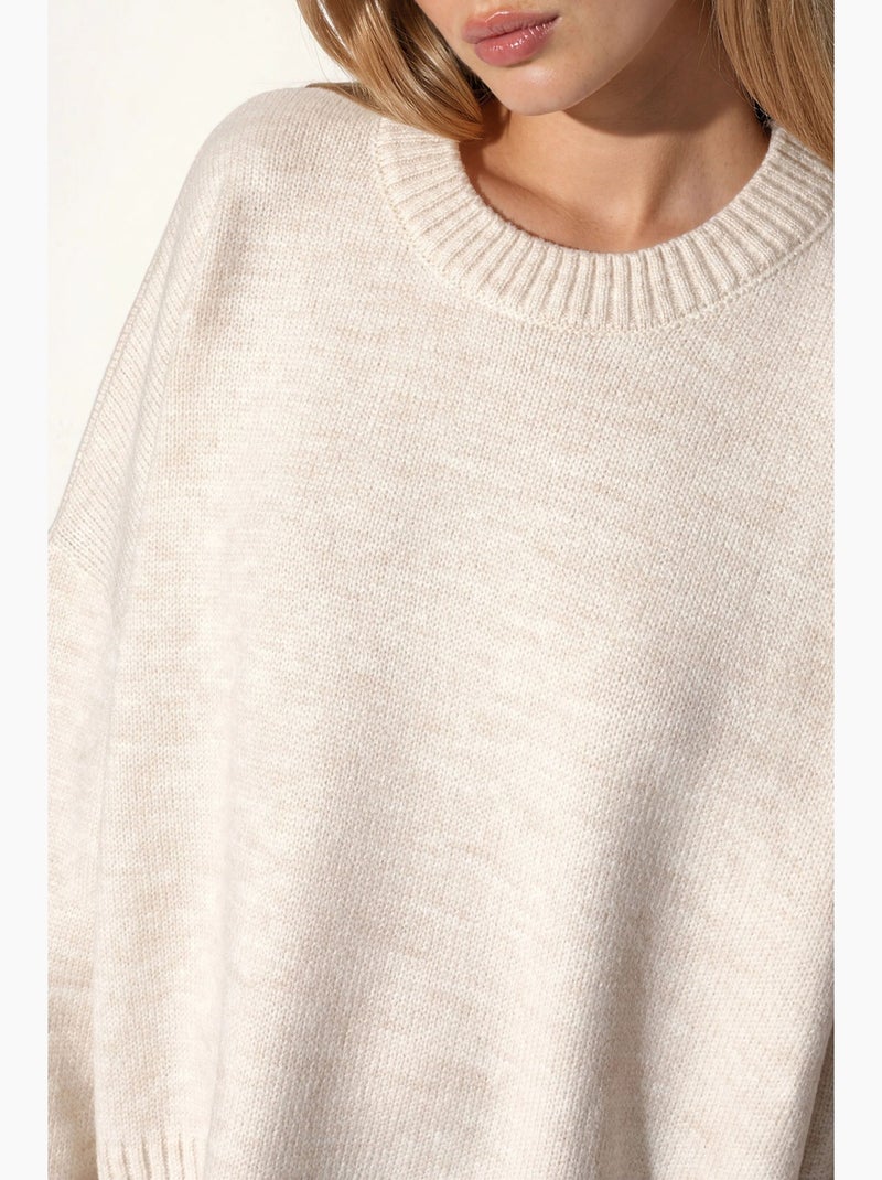 Pull en maille oversize à col rond hiccup Crème - Kiabi