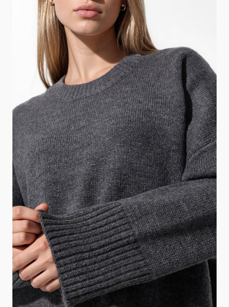 Pull en maille oversize à col rond hiccup Gris foncé - Kiabi