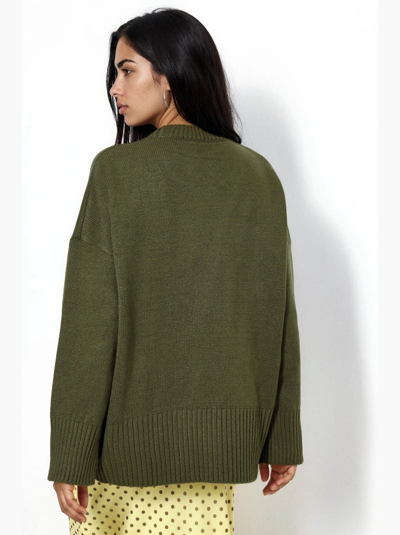 Pull en maille oversize à col rond hiccup Kaki - Kiabi
