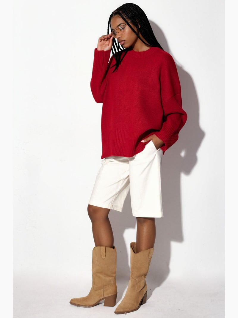 Pull en maille oversize à col rond hiccup Rouge - Kiabi