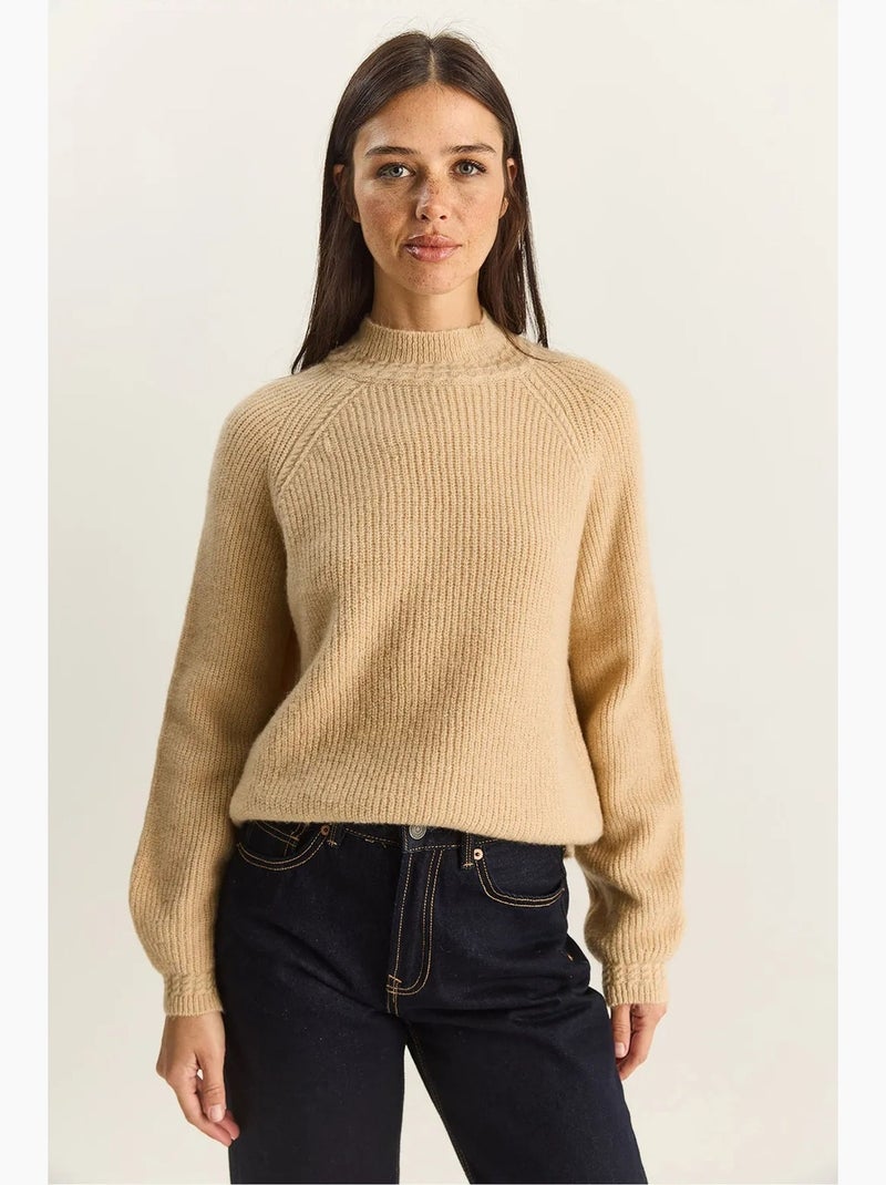 Pull en maille oversize à col rond lucci Beige argile - Kiabi