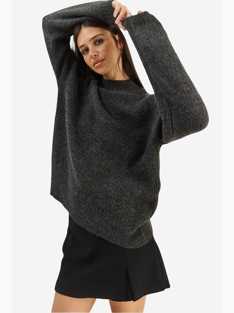 Pull en maille oversize à col rond lucci Gris Noir - Kiabi