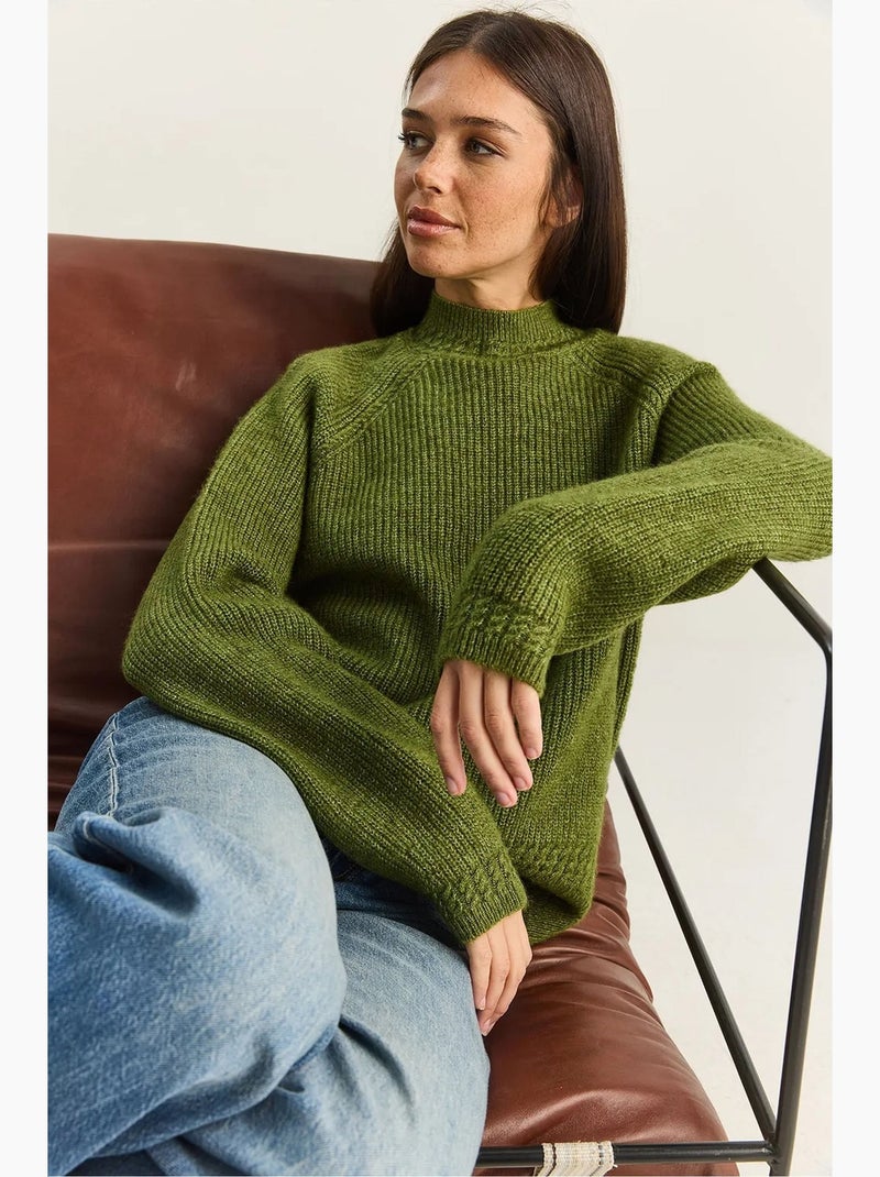 Pull en maille oversize à col rond lucci Kaki - Kiabi