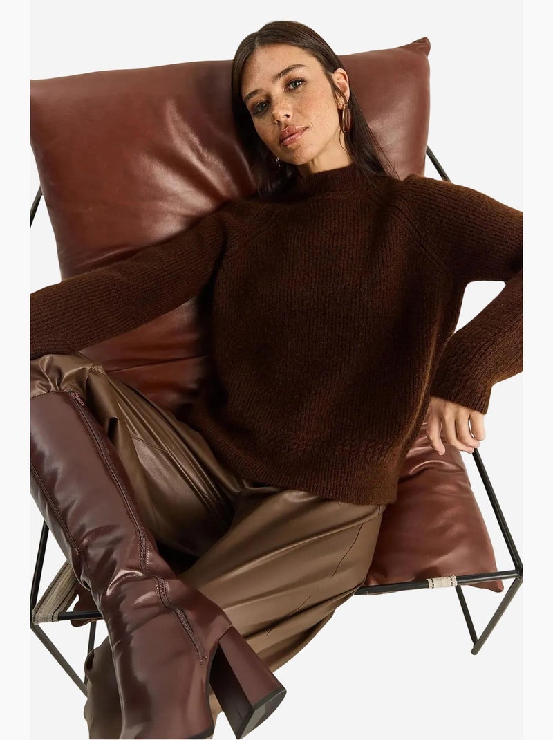 Pull en maille oversize à col rond lucci Marron foncé - Kiabi