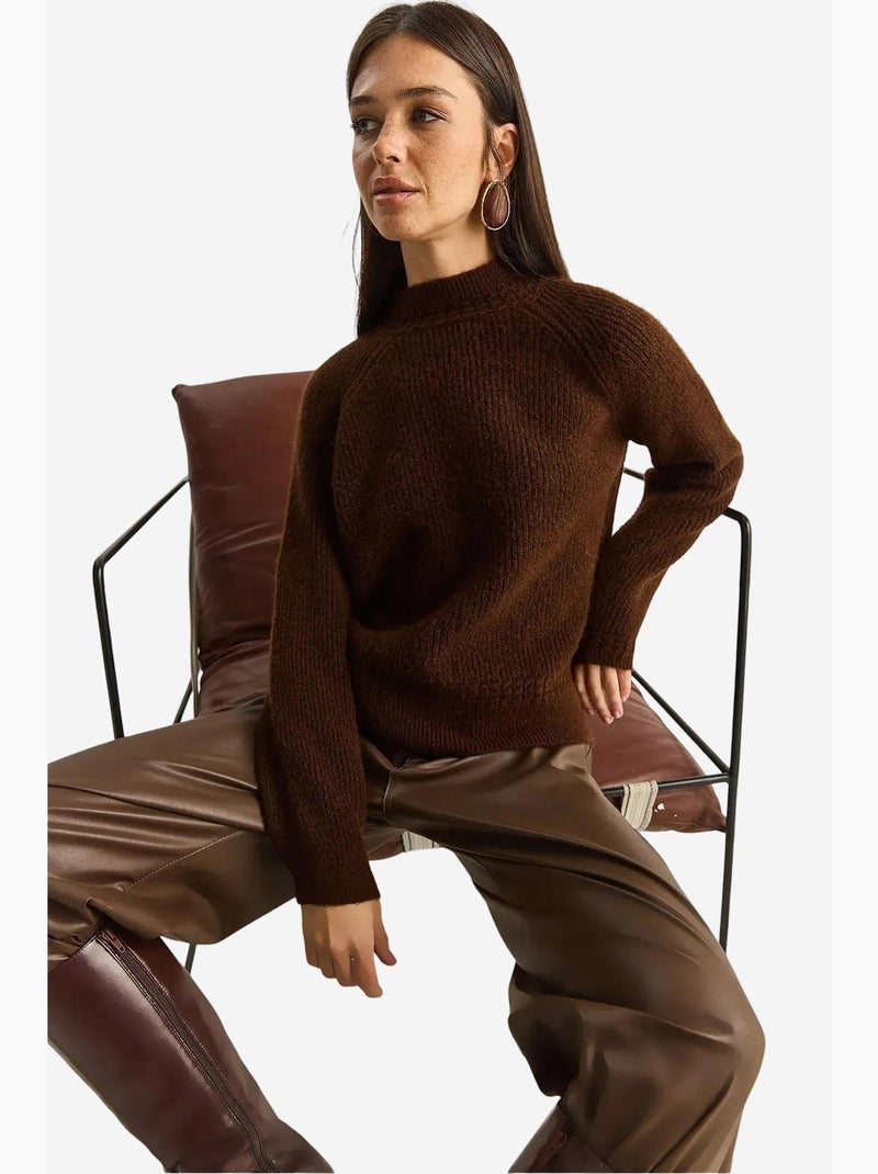 Pull en maille oversize à col rond lucci Marron foncé - Kiabi