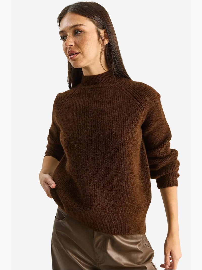 Pull en maille oversize à col rond lucci Marron foncé - Kiabi
