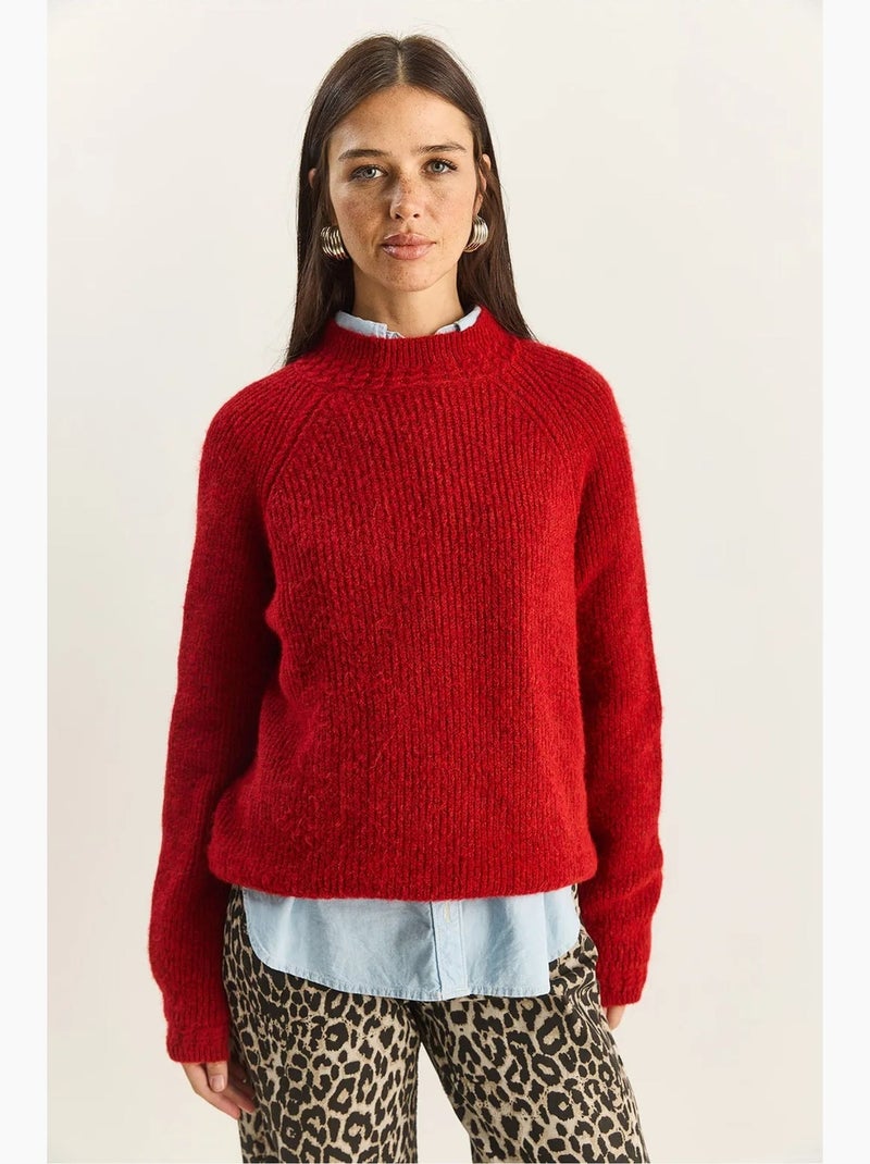 Pull en maille oversize à col rond lucci Rouge - Kiabi