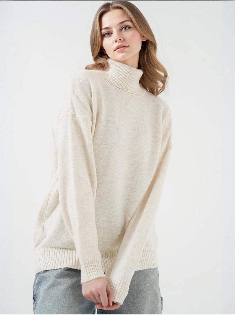 Pull en maille oversize à col roulé bdart Ivoire - Kiabi