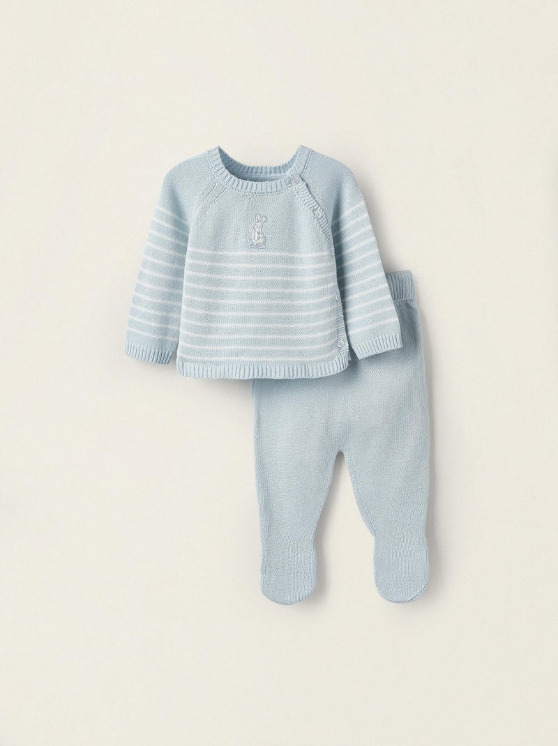 Pull en maille + Pantalon avec pieds en tricot pour nouveau-né   CRADLE OF LIFE Bleu clair - Kiabi