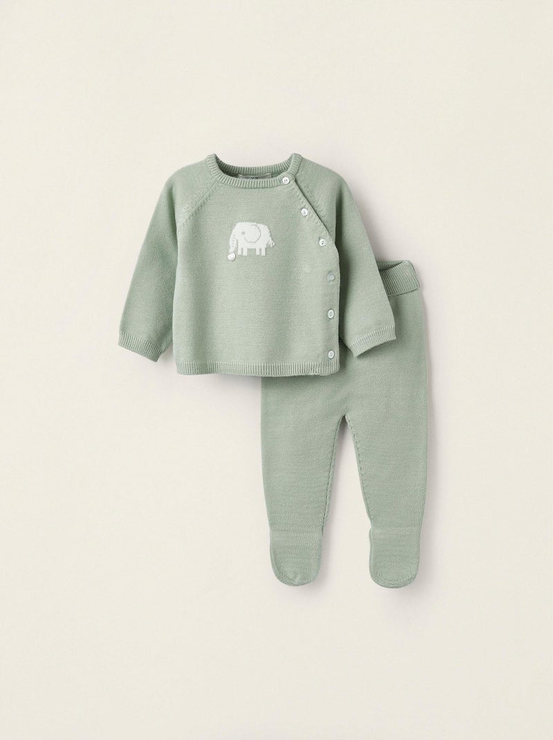 Pull en maille + Pantalon avec pieds en tricot pour nouveau-né 'Éléphant'   CRADLE OF LIFE Vert clair - Kiabi