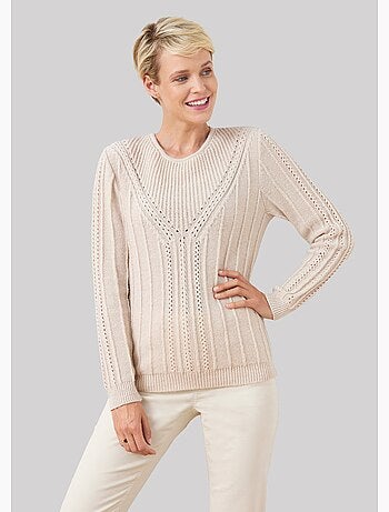 Pull en maille perlée, côtelée et ajourée - Afibel