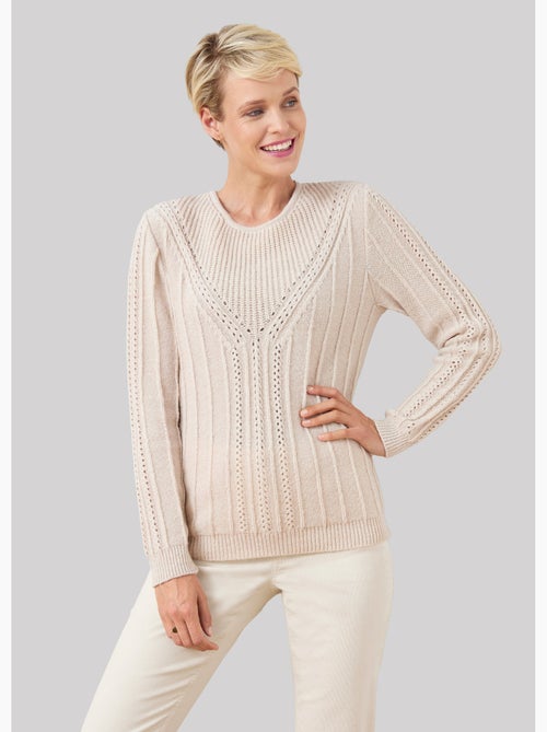 Pull en maille perlée, côtelée et ajourée - Afibel - Kiabi
