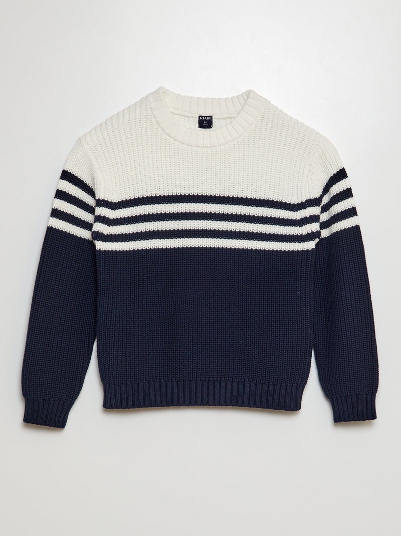 Pull en maille perlée Marine - Kiabi