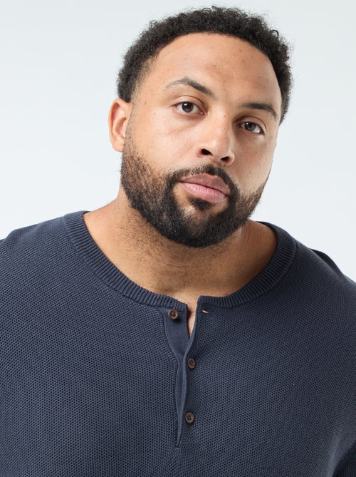 Pull en maille piquée avec col rond boutonné - Kiabi