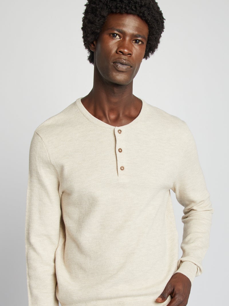 Pull en maille piquée Beige - Kiabi