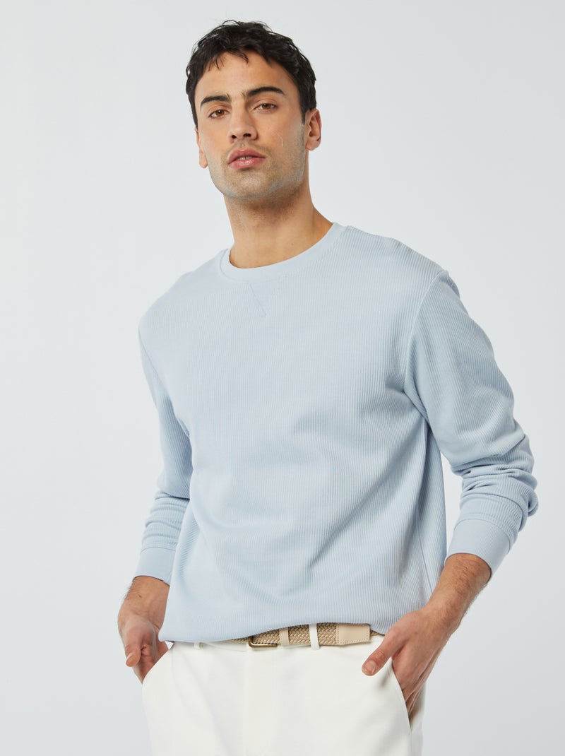 Pull en maille piquée col rond BLEU - Kiabi