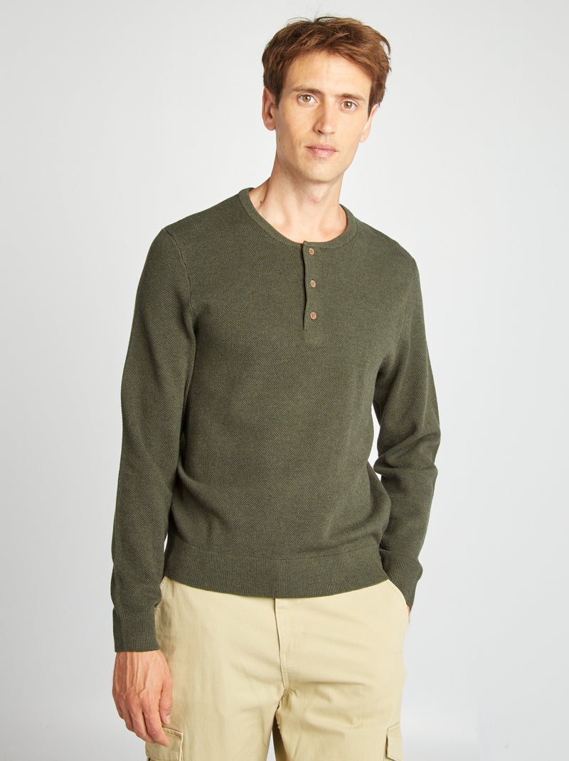 Pull en maille piquée Vert - Kiabi