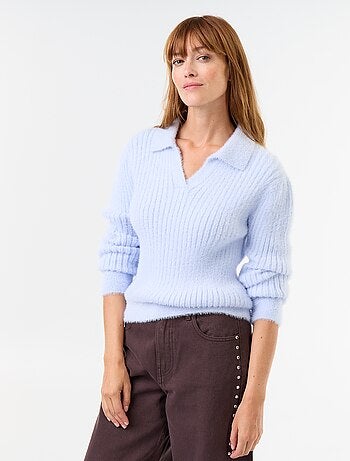 Pull en maille poilue avec col polo