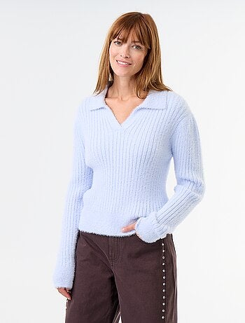 Pull en maille poilue avec col polo