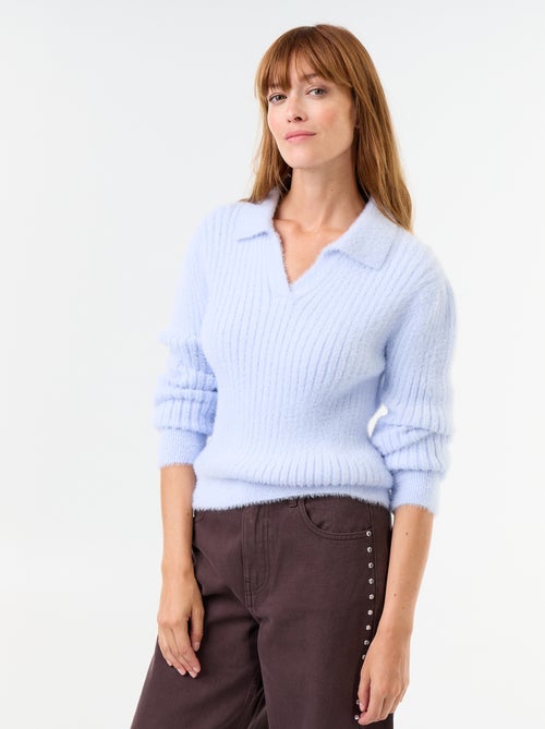 Pull en maille poilue avec col polo - Kiabi