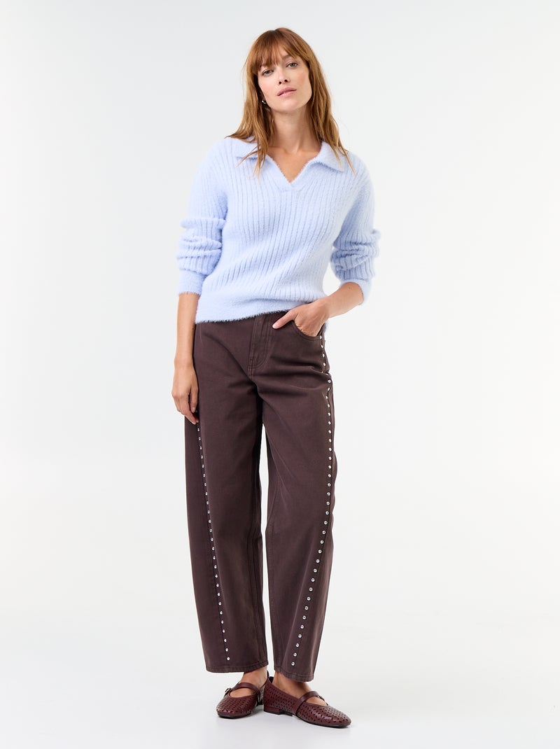 Pull en maille poilue avec col polo Bleu - Kiabi