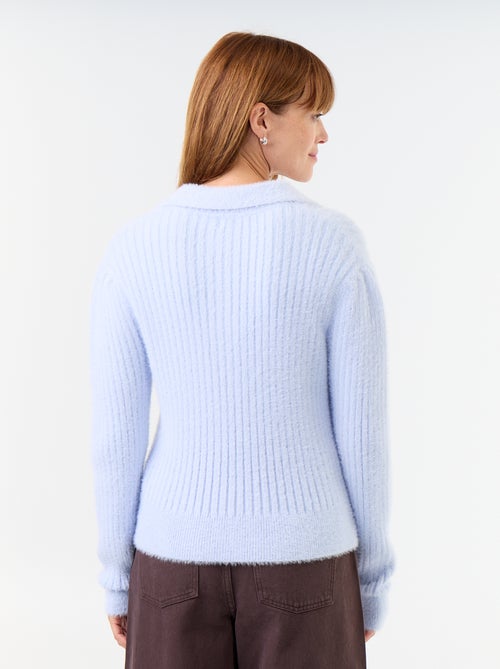Pull en maille poilue avec col polo - Kiabi