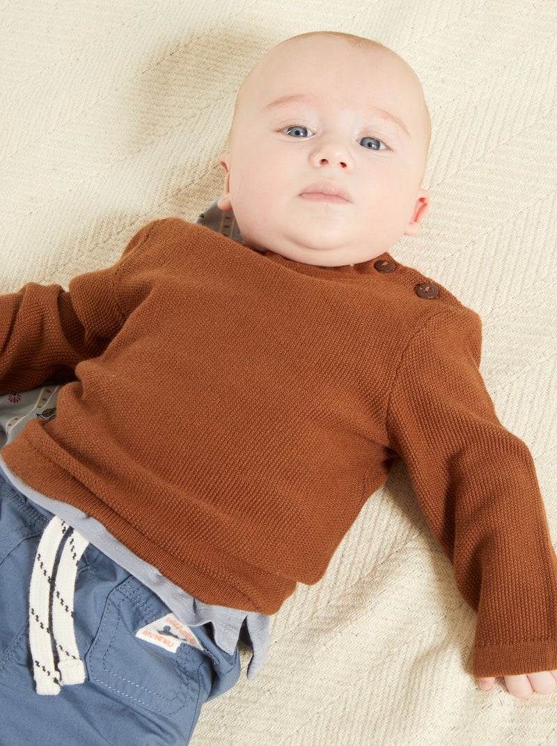 Pull en maille point de riz Marron - Kiabi