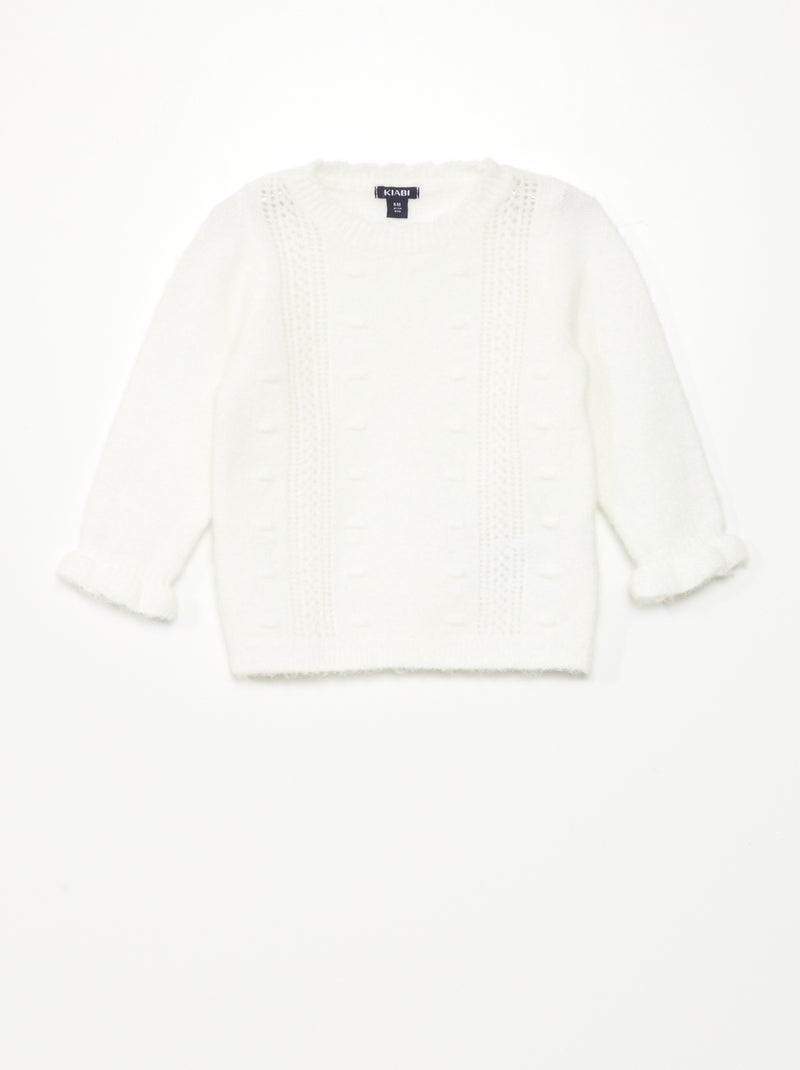 Pull en maille point fantaisie blanc - Kiabi