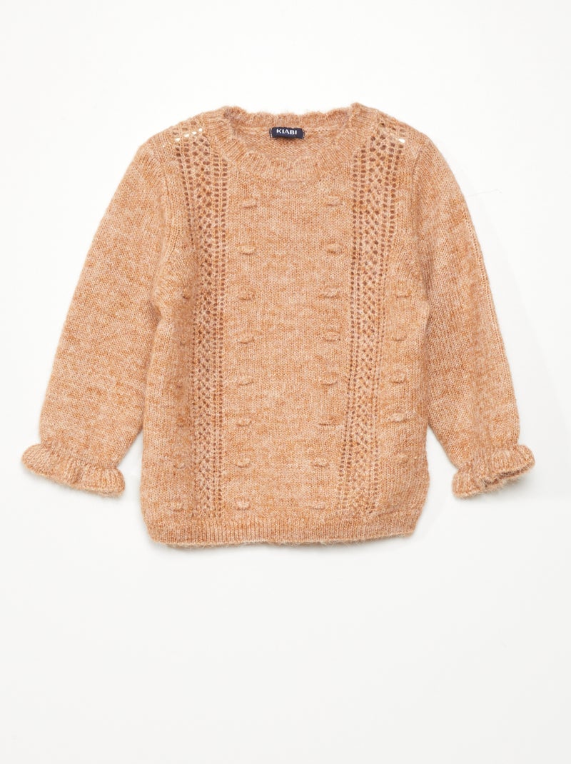 Pull en maille point fantaisie Marron - Kiabi