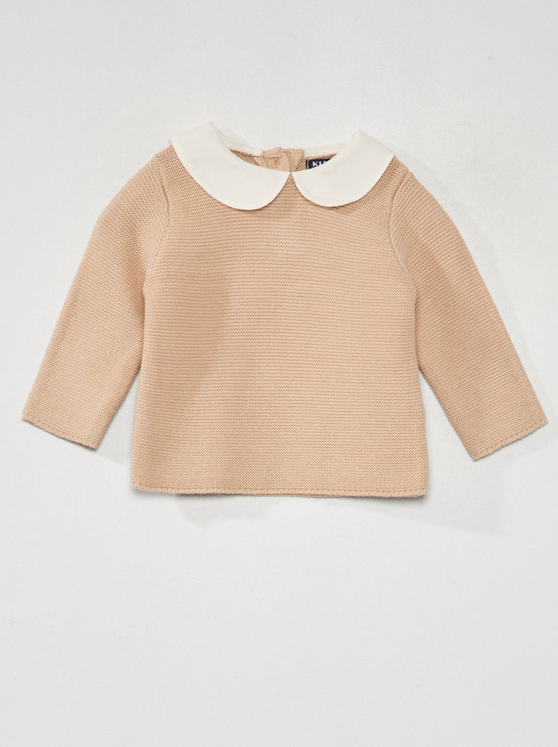 Pull en maille point mousse Beige - Kiabi