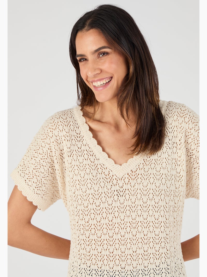 Pull en maille pointelle - Damart Marron - Kiabi