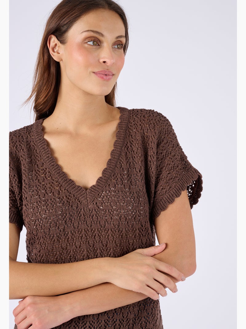 Pull en maille pointelle - Damart Marron foncé - Kiabi