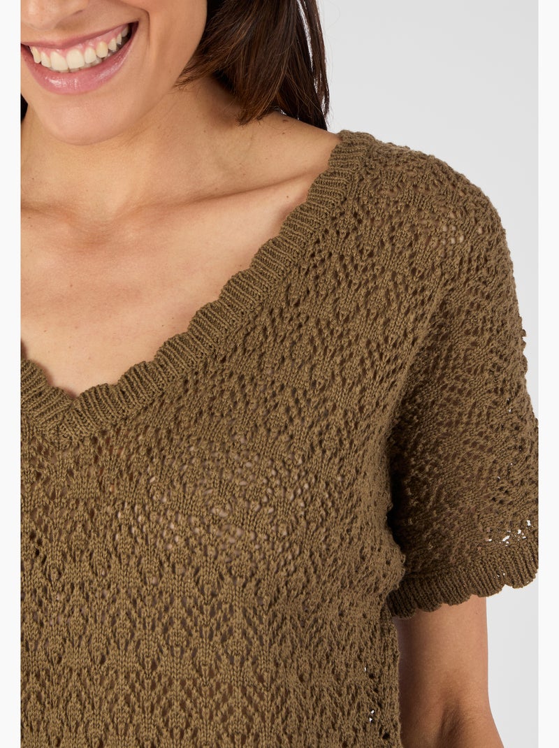 Pull en maille pointelle - Damart Vert - Kiabi