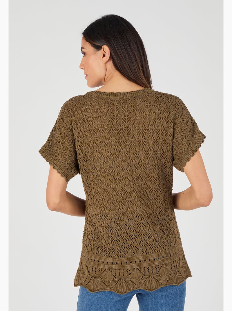 Pull en maille pointelle - Damart Vert - Kiabi