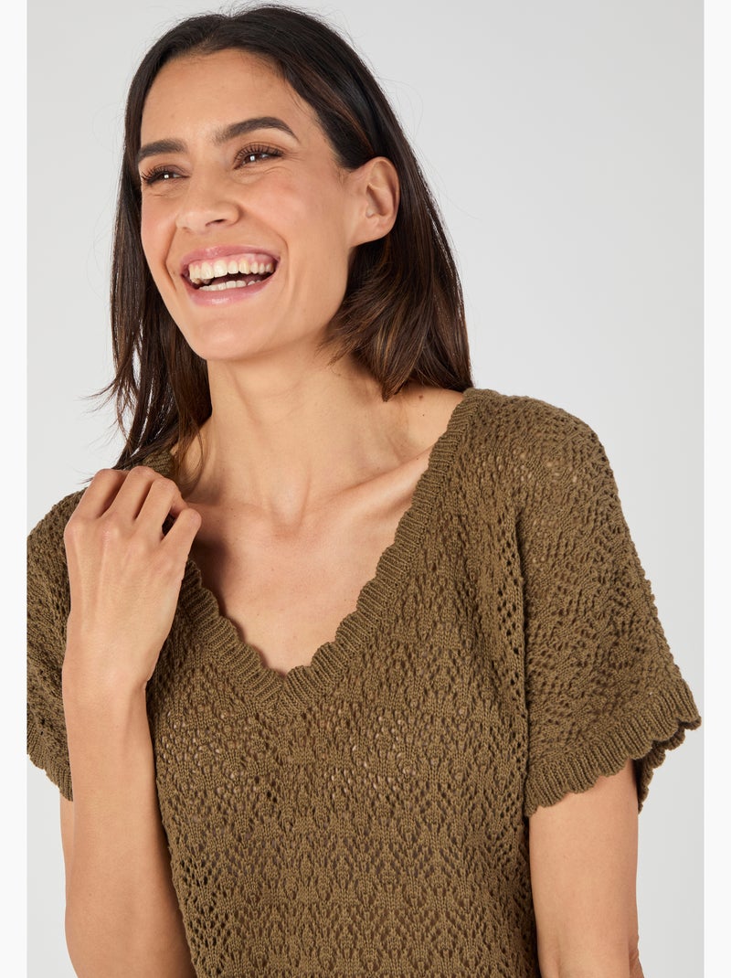 Pull en maille pointelle - Damart Vert - Kiabi