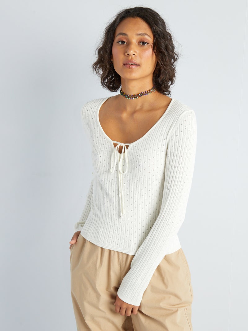 Pull en maille pointelle Blanc - Kiabi